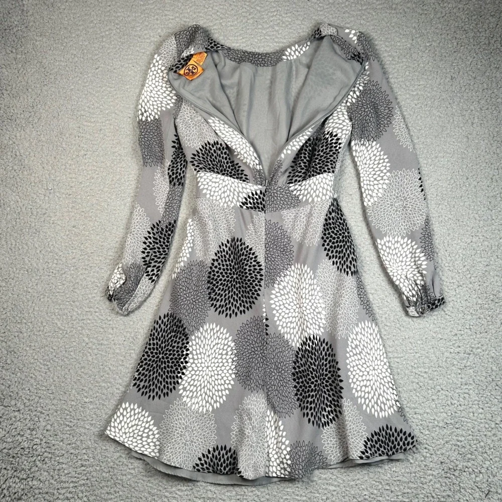 Tory Burch Wendy Sequin Silk Mini Dress Women's 2 Gray Floral Tunic Archival Mod